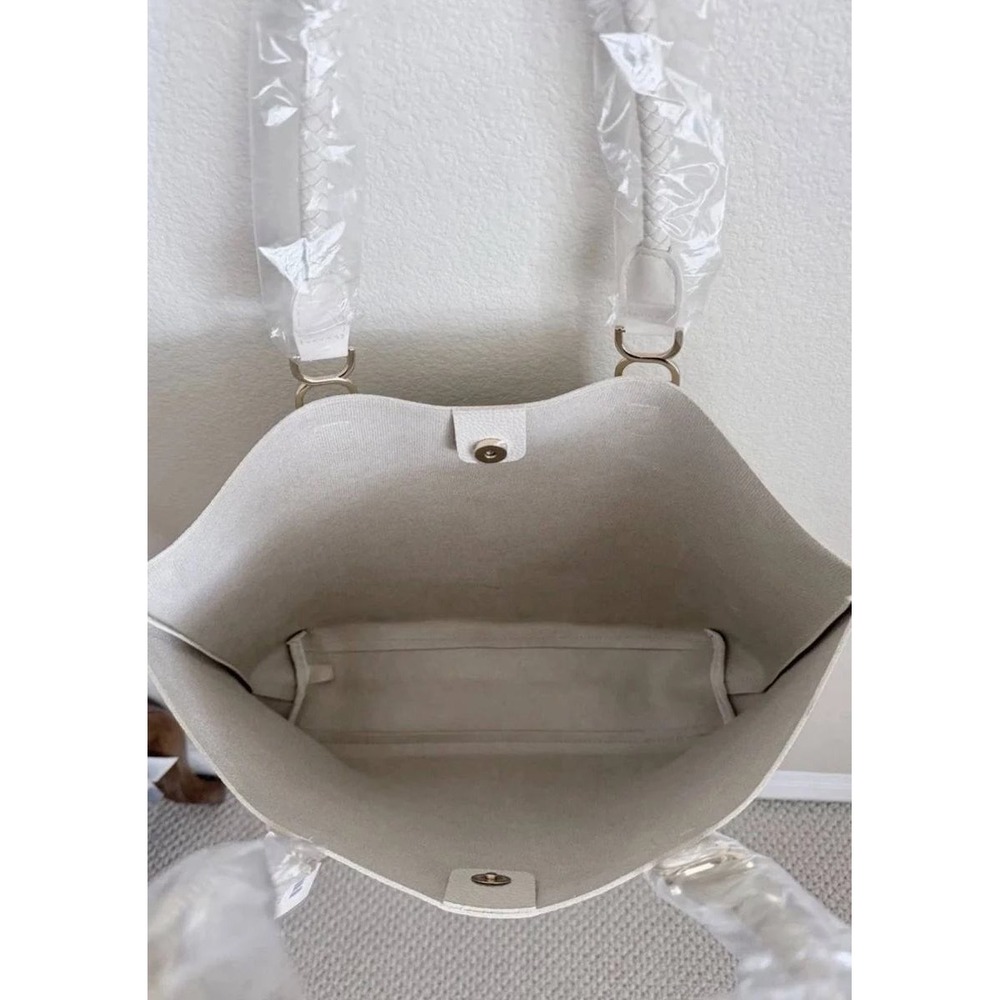 Ulta Beauty Cream Tote Bag Women's Braided Handle Textured Faux Leather - Picture 2 of 7
